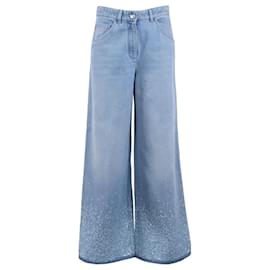 Chanel Pantaloni in Denim Blu a Gamba Larga con Paillettes
