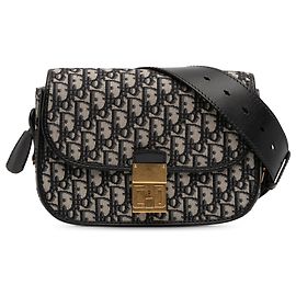 Borsa a tracolla Dior in tela blu obliqua