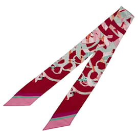 Hermès HERMES Cavalcadour Sciarpa Twilly in Seta Rosa Lampone Verde Mattina