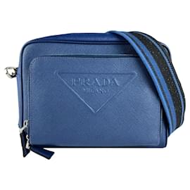 Borsa a spalla in pelle blu Prada
