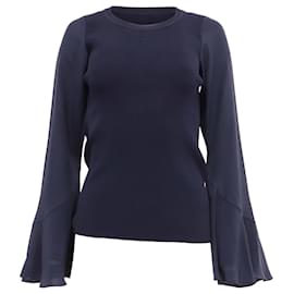 Rippstrick-Bluse mit Glockenärmeln aus navyblauer Viskose von Sandro