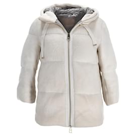 Chaqueta puffer con capucha de piel sintética Herno en acrílico blanco