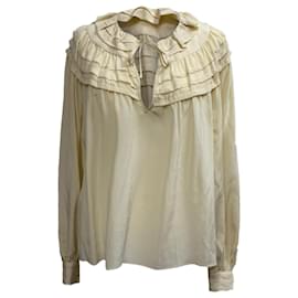 Ulla Johnson Aria Rüschenausschnitt Bluse aus ivory Seide