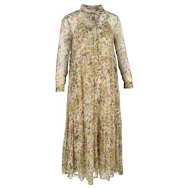Vestido maxi de manga larga en seda multicolor con estampado floral Celine - Céline