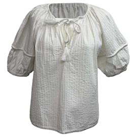 Bluse mit Puffärmeln und Knoten vorne aus weißer Baumwolle Ulla Johnson