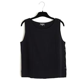 Chanel Top Crepe Lana Marina de los 2010 FR40 Blusa Sin Mangas UK12 US10