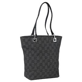 Borsa Tote in Tela GG Gucci Nera Argento 31244 Auth 173595