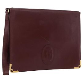 Borsa a tracolla in pelle Bordeaux Must Line di CARTIER con dettagli dorati Auth bs33553