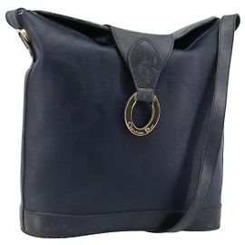 Borsa a Spalla Christian Dior PVC Nero Oro Auth 166855