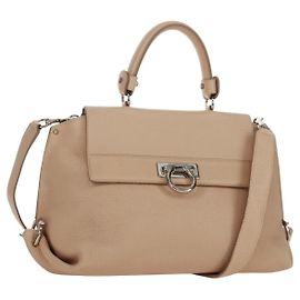Bolsa de mão em couro Salvatore Ferragamo Gancini Sofia 2 em 1 Bege Auth 171849A