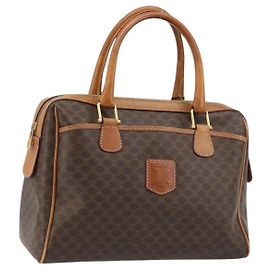 Céline CELINE Macadam Canvas Hand Bag PVC Leather Brown Gold Auth ep13448