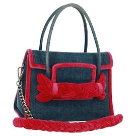 Bolsa de Ombro Miu Miu em Denim 2way Azul Auth 170929V