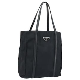 PRADA Borsa a mano in nylon nero argento Auth kk630