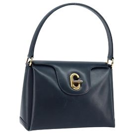 Borsa a mano GUCCI in pelle blu navy con oro 000 406 1080 Auth 173159