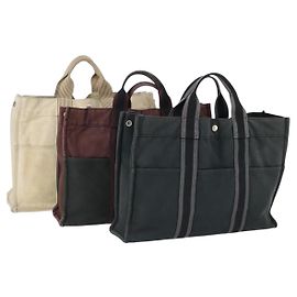 Hermès HERMES Fourre Tout Hand Bag Canvas 3 Set Beige Brown black Auth ti3717