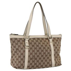 Borsa Tote GG Canvas Gucci Beige Oro 141470 Auth am10802