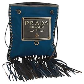 Borsa a Spalla PRADA Nylon Blu Oro Auth 171065V