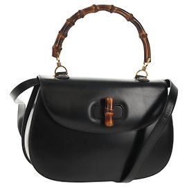 Borsa a mano in pelle Gucci Bamboo 2way Nera Oro 000 46 0063 Auth 145923V
