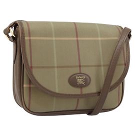 Borsa a Spalla Burberrys Nova Check in Tela Beige Oro Auth ep13493