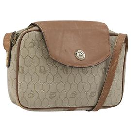 Christian Dior Borsa a spalla in tela a nido d'ape PVC beige oro Auth ka2612