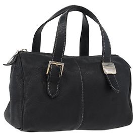 Borsa a mano Burberry in pelle nera e oro Auth bs33429