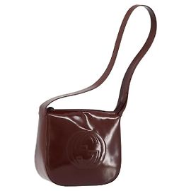 Borsa a spalla GUCCI in pelle verniciata marrone argento Auth bs33463