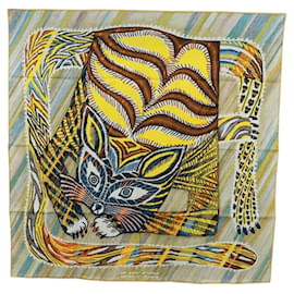 Hermès HERMES Sciarpa Carré 90 "LE CHAT CARRE" Sete Beige Auth 172015SAM