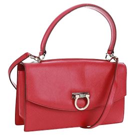 Borsa a mano in pelle Gancini Salvatore Ferragamo 2 in 1 Rosa Argento Auth 171936V