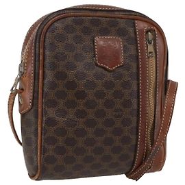 Céline Borsa a Spalla in Tela Macadam CELINE in Pelle PVC Marrone Oro Auth ka2453