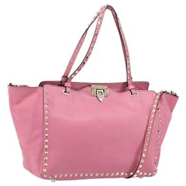 VALENTINO Studs Tote Bag aus Leder 2-in-1 Rosa Gold Auth BA10650