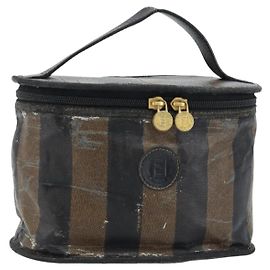 FENDI Pecan Canvas Kosmetiktasche PVC Schwarz Braun Auth kk639