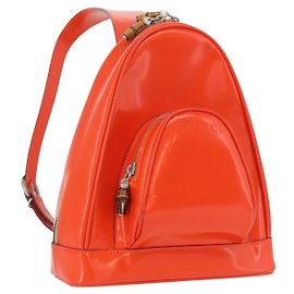 Bolso de Hombro GUCCI Bamboo Cuero Patente Naranja Plata 003 1998 0127 Auth 170571