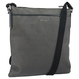 Bulgari Bolso de Hombro BVLGARI de Cuero PVC Gris Plata Auténtico 170273