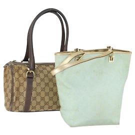 Borsa a Spalla GG Canvas Gucci 2 Pezzi Blu Baby Beige Auth 172063