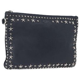 Pochette in pelle nera e argento Jimmy Choo Auth bs33457