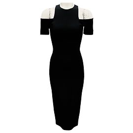Vestido de cóctel midi ajustado negro con hombros al descubierto Victoria Beckham