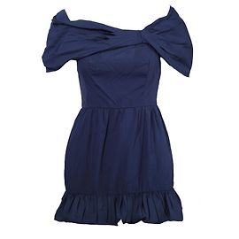 Abito Mini Blu Prada con Scollatura Off-the-Shoulder e Orlo Ruffle
