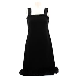 Prada Schwarzes Kleid mit Blumen am Saum aus Seide