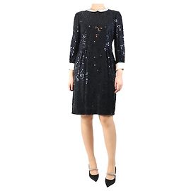 Saint Laurent Schwarzes, mit Pailletten verziertes Midikleid - Größe UK 12