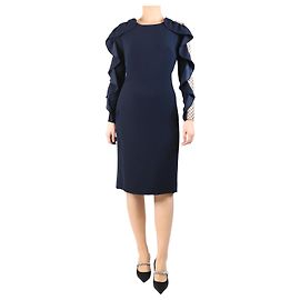 Jenny Packham Navyblaue Rüschenshirt-Midi-Kleid - Größe UK 10