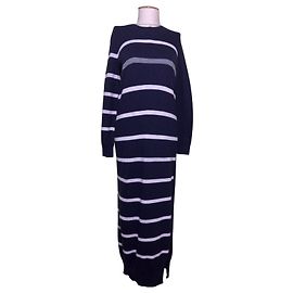 Autre Marque Semicouture Gestreiftes Kleid aus Kaschmir und Wolle Blau Grau Weiß