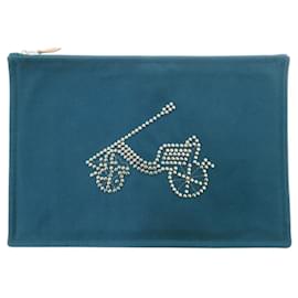 Pochette Piatta Petit Duc GM in Cotone Blu Hermès