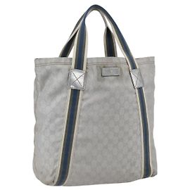 Borsa Tote GG Canvas Sherry Line Gucci Grigio Argento 189669 Auth am10701
