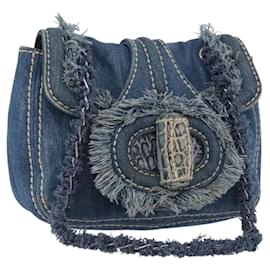 Borsa a Spalla con Catena PRADA in Denim Blu Argento Auth gh1755V