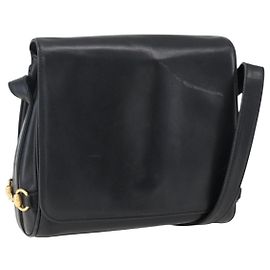 Gucci Bolso de Hombro Horsebit de Cuero Negro y Oro Auth 173650