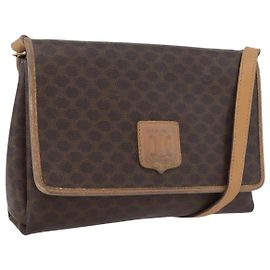 Céline Borsa a Spalla in Tela Macadam CELINE in Pelle PVC Marrone Oro Auth bs33452