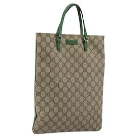 Borsa a mano GUCCI GG Supreme PVC Beige Argento 117551 Auth ep13364