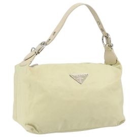 Bolsa de Ombro PRADA Nylon Marfim Prata Autêntica ep13428