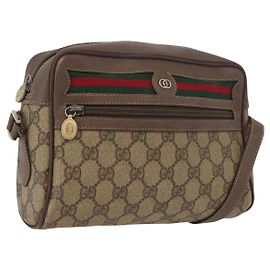 Gucci GG Supreme Web Sherry Line Schultertasche PVC Beige Gold Auth 172270