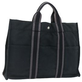 Hermès HERMES Fourre Tout MM Borsa a Mano Tela Nera Argento Auth 172610